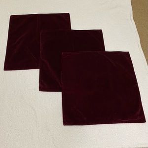 Pottery barn 3 pillow covers dark wine color, 20 x 20 velvet type fabric